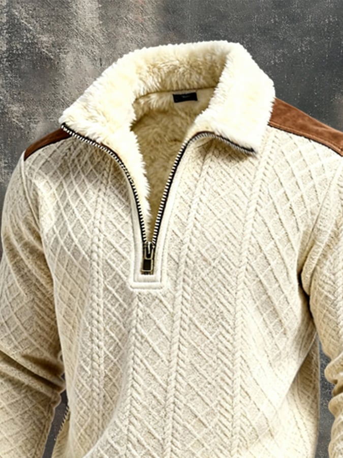Sudadera vintage-Style texturizado Color-Block Warm de manga larga para hombre