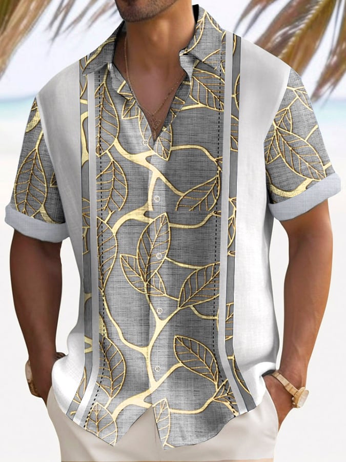 Camisa Trendy Vacation estampado de manga corta para hombre