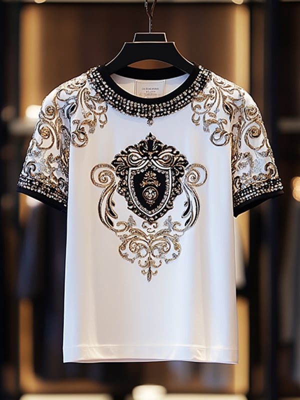 Camiseta ejecutivo de lujo estampado de algodón de manga corta para hombre