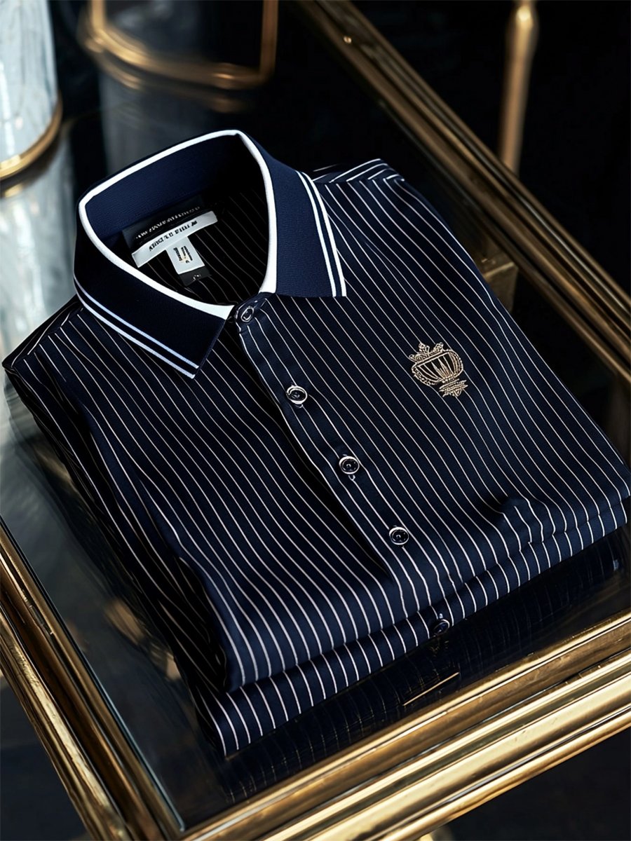 Camisa ejecutivo casual a rayas Logo estampado de manga larga para hombre