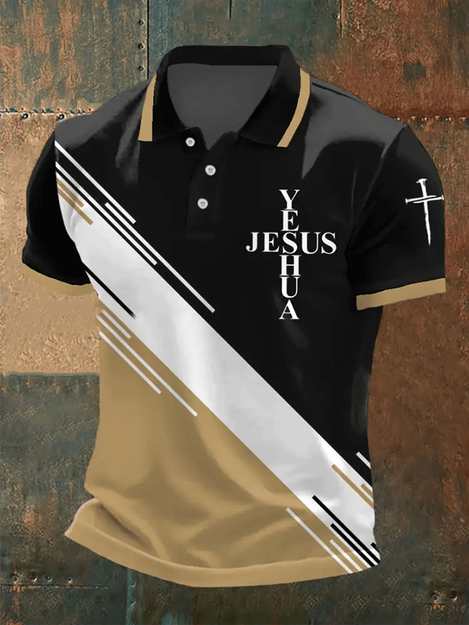 Camisa polo retro Faith casual estampado para hombre