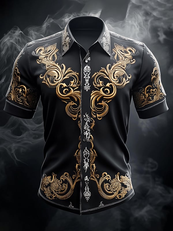 Camisa retro Viking gráfico de manga corta para hombre