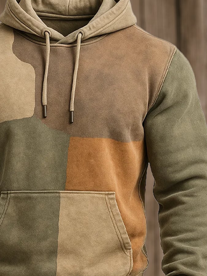 Sudadera retro desgastado en bloques de color estampado casual de manga larga para hombre