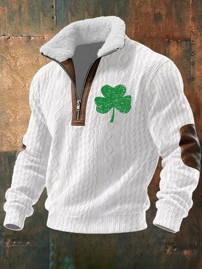 Sudadera St. Patrick's Clover jacquard Fabric cierre Fur cuello de manga larga para hombre