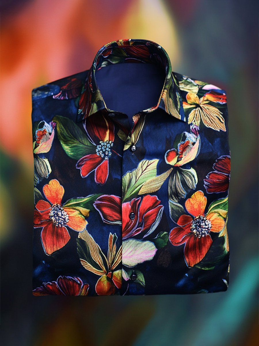 Camisa satén Luxe de manga larga con botones para hombre