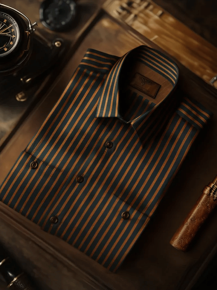 Camisa de lujo Romantic Contrast Color estampado de manga larga para hombre