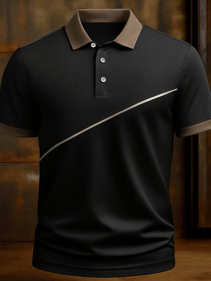 Camisa polo casual clásico Contrast Color estampado ejecutivo de manga corta para hombre