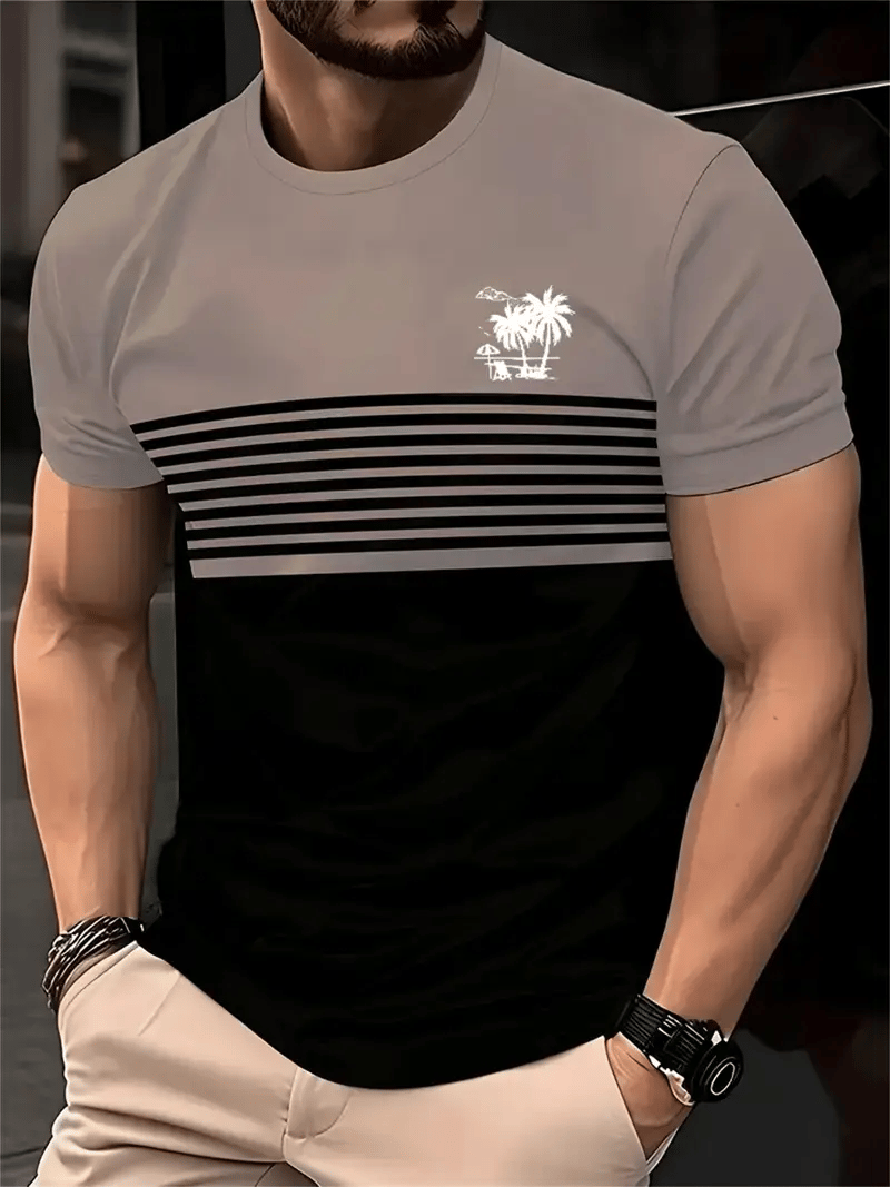 Camiseta ejecutivo rayas Logo estampado de manga corta para hombre