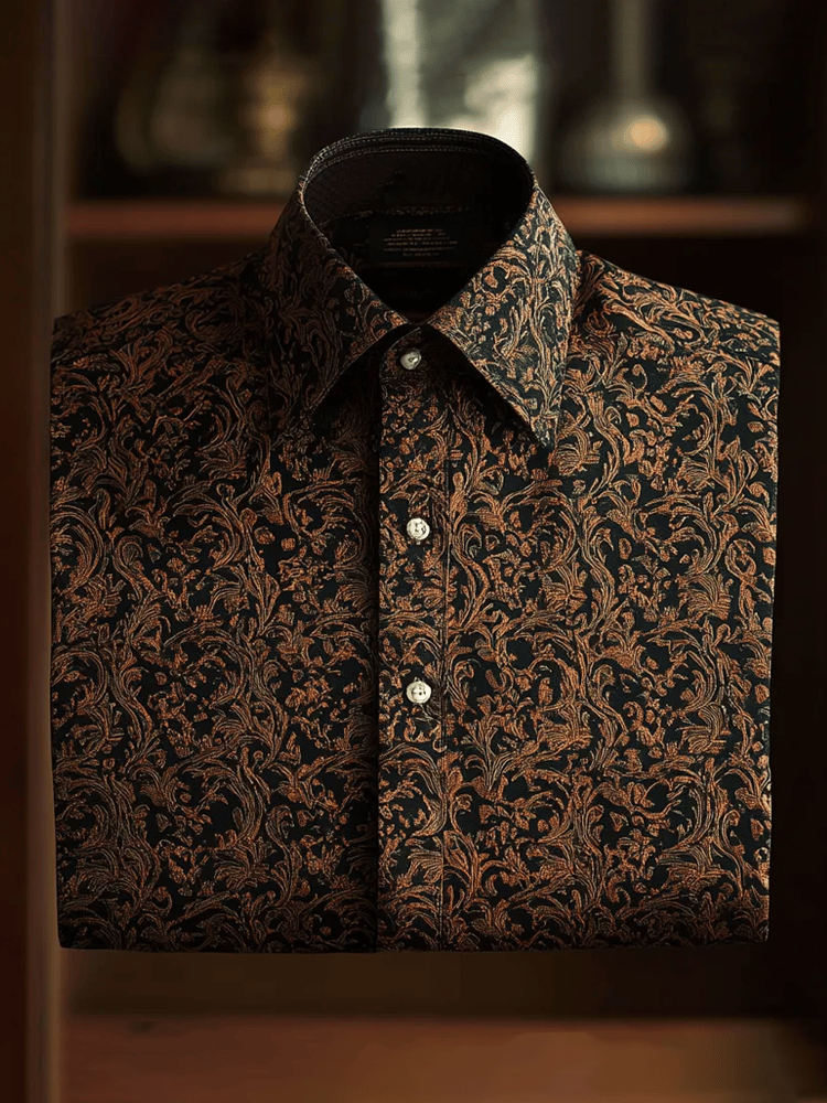 Camisa de lujo Romantic Contrast Color estampado de manga larga para hombre