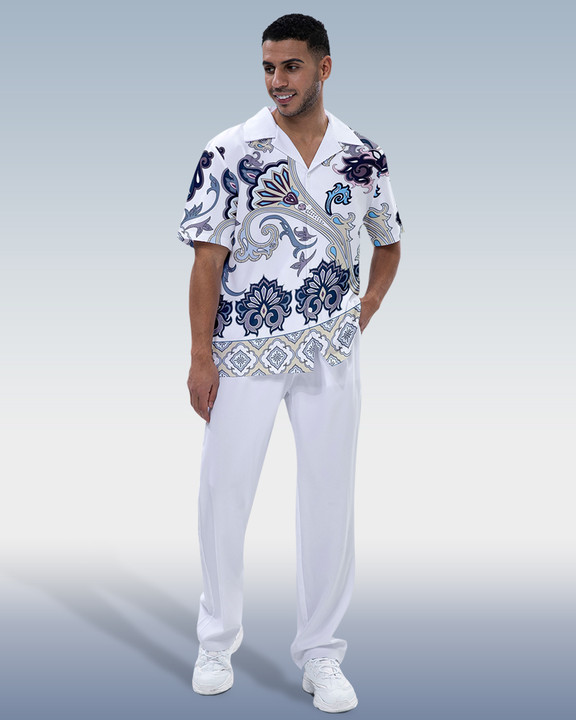 Camisa Rianmond White estampado de manga corta Walking Set 249 para hombre
