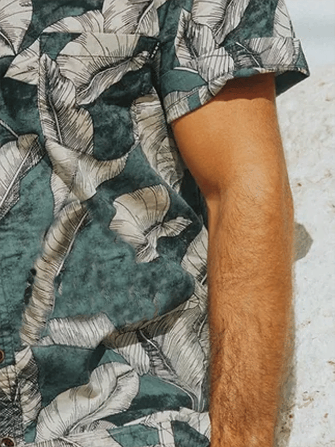Camisa Resort tropical Botanical estampado de manga corta bolsillos para hombre