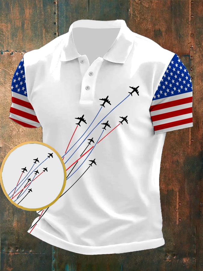 Camisa polo American Flag Independence Day estampado casual para hombre