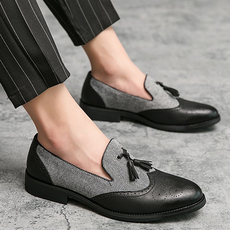 Zapatos ejecutivo casual retro Carved en bloques de color Fringed cuero