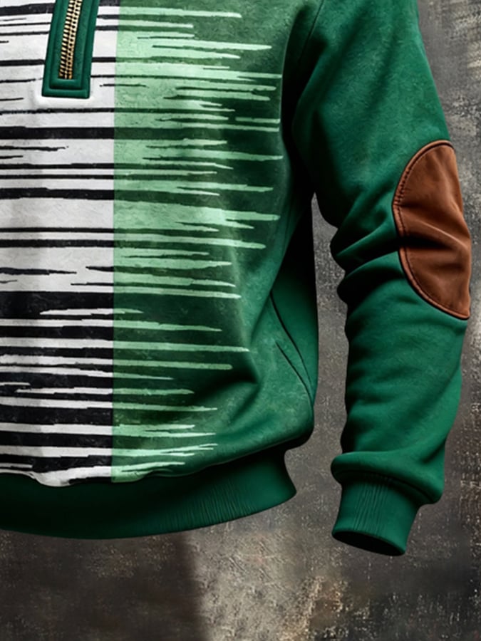 Sudadera retro en bloques de color estampado Color-Blocked con cierre para hombre