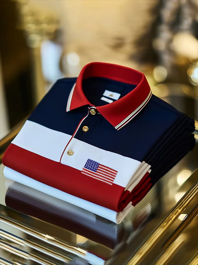 Camisa polo American Flag Independence Day estampado casual para hombre