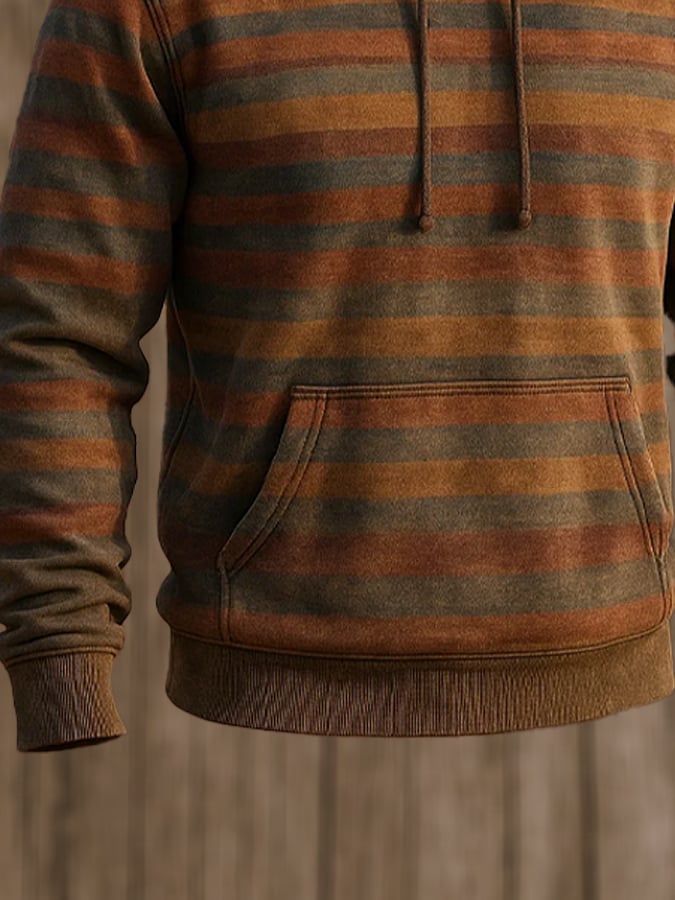 Sudadera retro desgastado en bloques de color estampado casual de manga larga para hombre