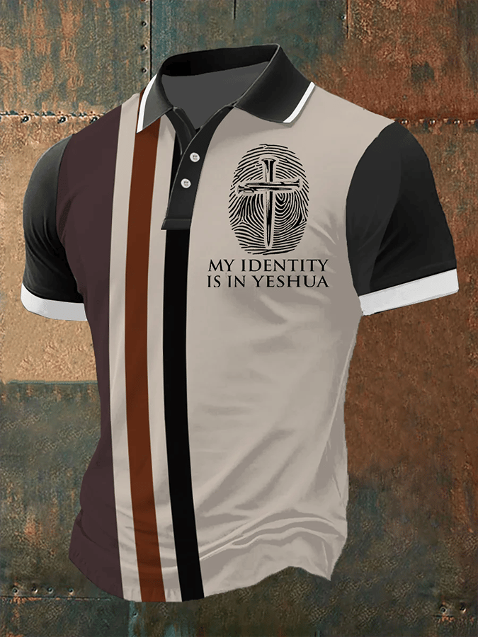 Camisa polo My IDentity Is In Yeshua estampado de manga corta para hombre