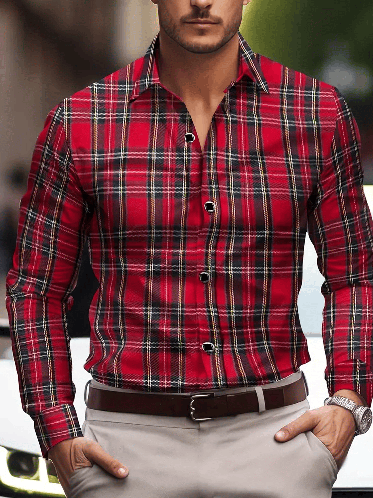 Camisa a cuadros ejecutivo de manga larga para hombre