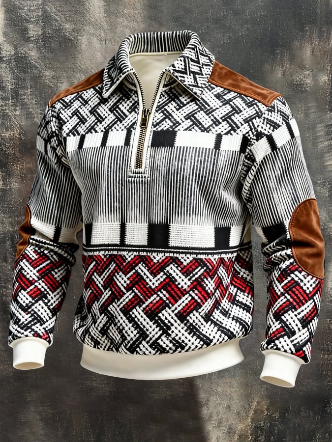Sudadera retro en bloques de color estampado Color-Blocked con cierre para hombre