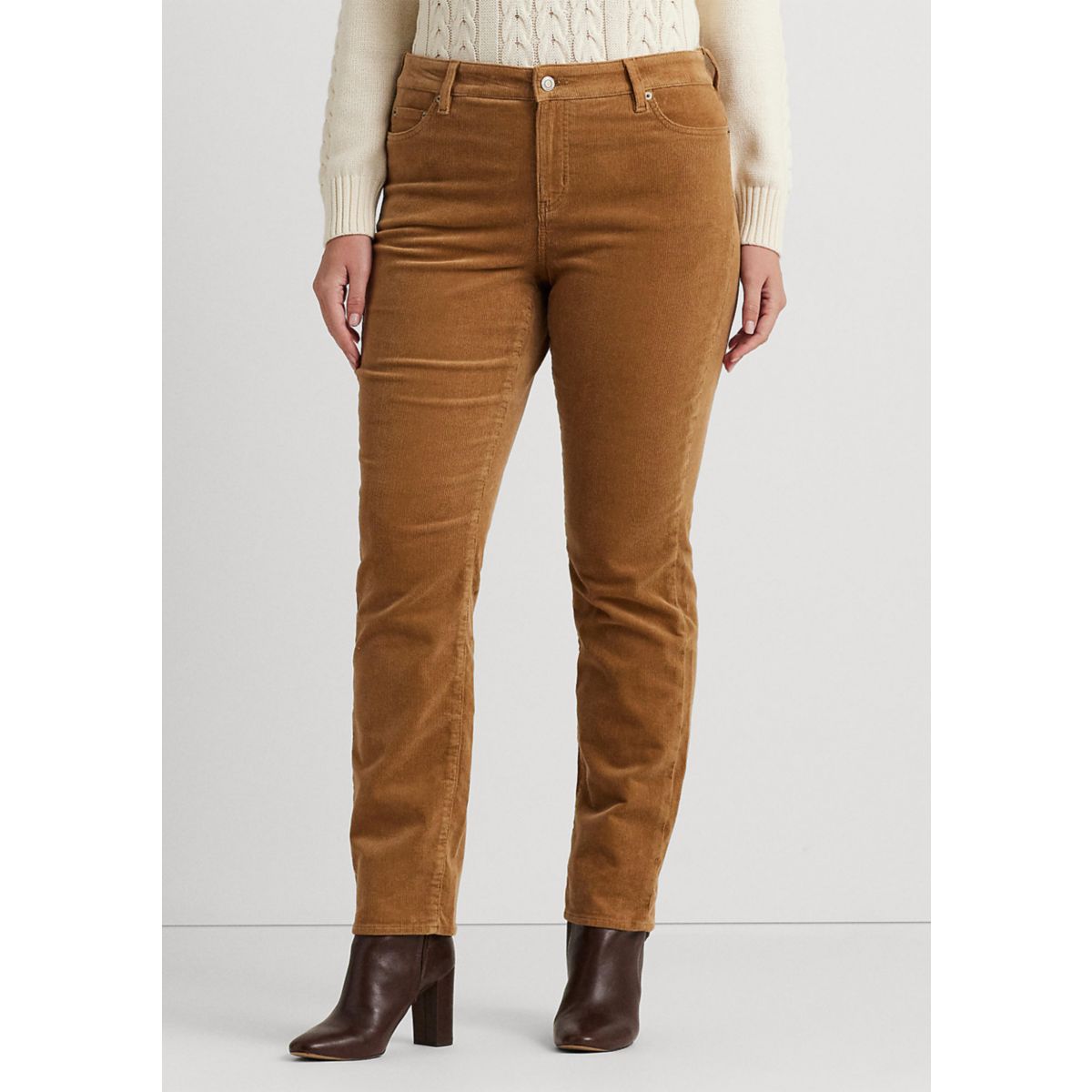 Plus Size Corduroy Mid Rise Straight Pants - 8