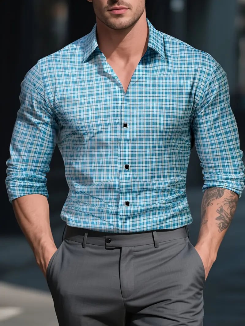 Camisa Street Style ejecutivo casual estampado de manga larga para hombre