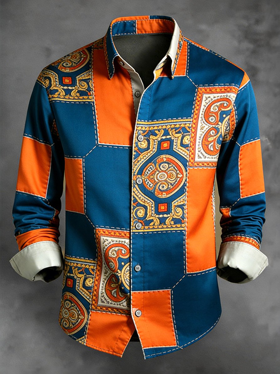 Camisa retro ejecutivo en bloques de color diseño de manga larga para hombre