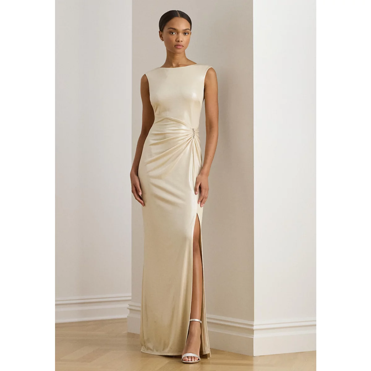 Women's Buckle-Trim Metallic Jersey Gown - 1