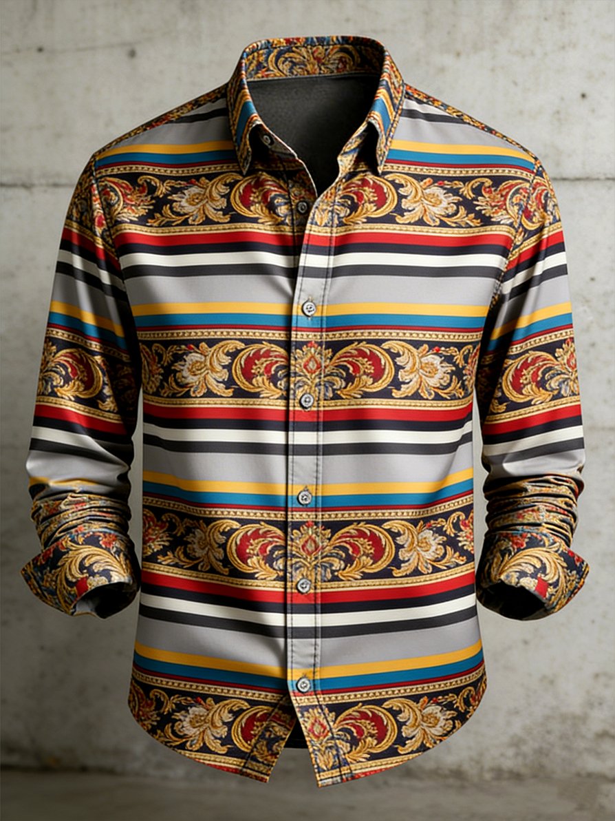 Camisa retro ejecutivo en bloques de color a rayas diseño de manga larga para hombre