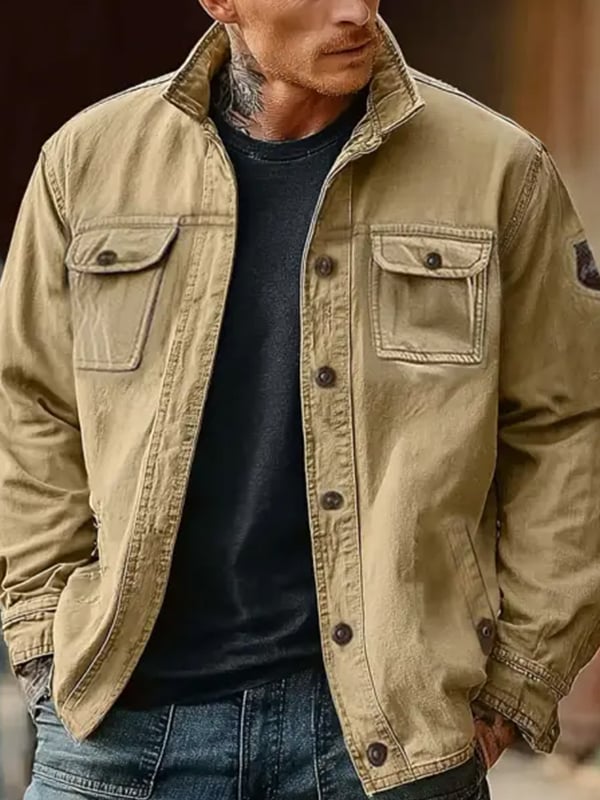 Chaqueta vintage para exterior Multi-bolsillo para hombre