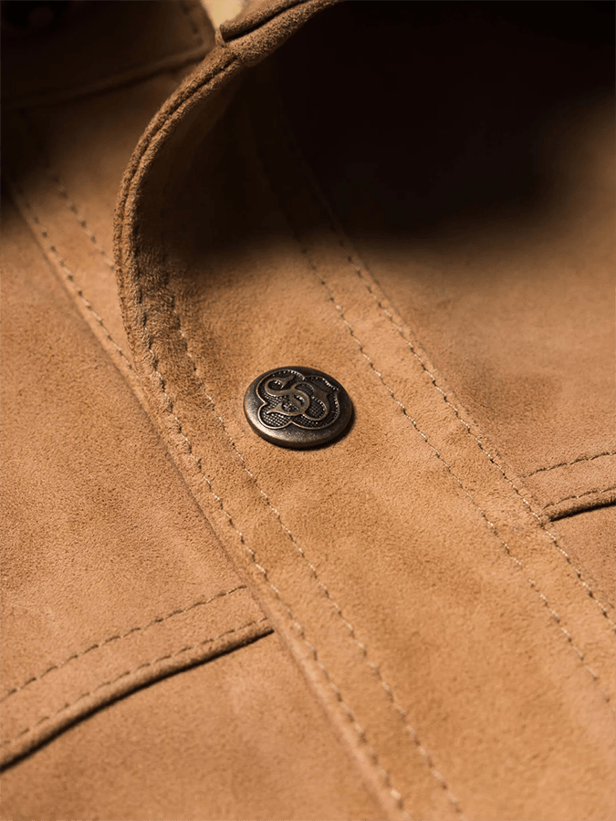 Chaqueta vintage gamuza Multi-bolsillo solapa para exterior para hombre