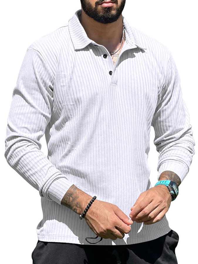 Camisa polo acanalado casual de manga larga Half Button tejido