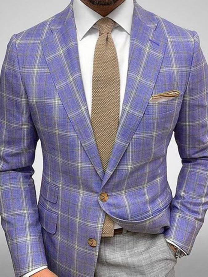 para hombre Work Plaid Single Breasted Notched Collar saco