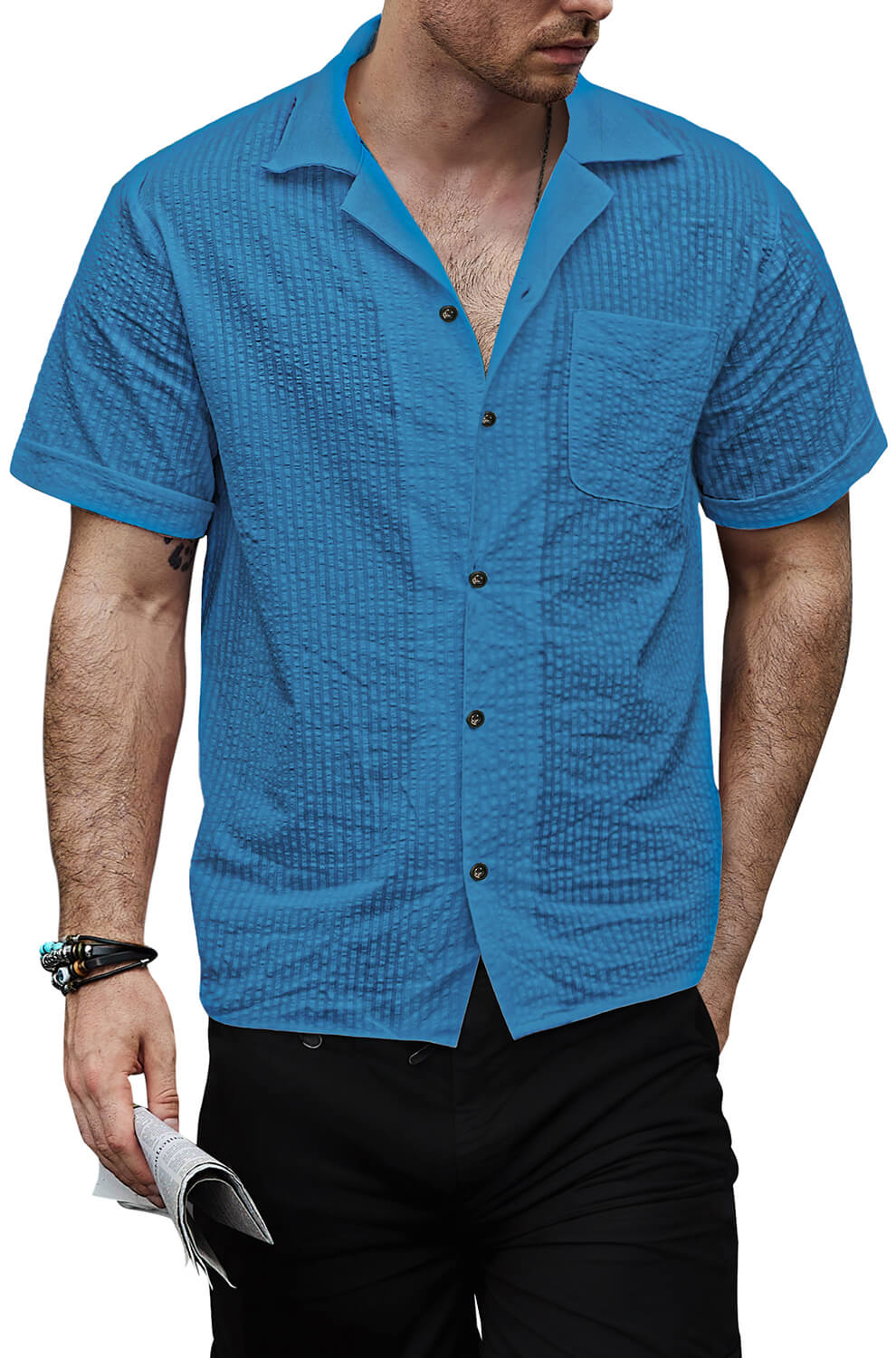 Camisa Summer casual Button Up 100% de algodón de manga corta Beach Hawaiian para hombre