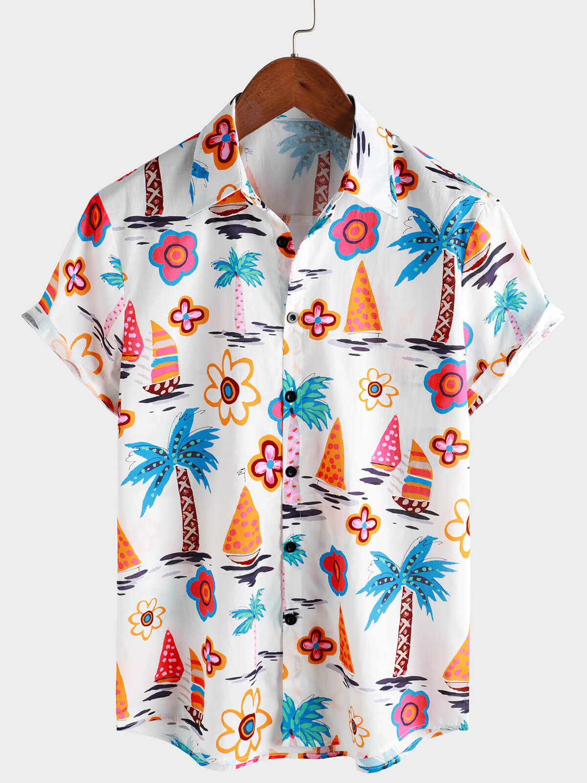 Camisa de algodón Tropical estampado Summer Hawaiian Button Up de manga corta para hombre