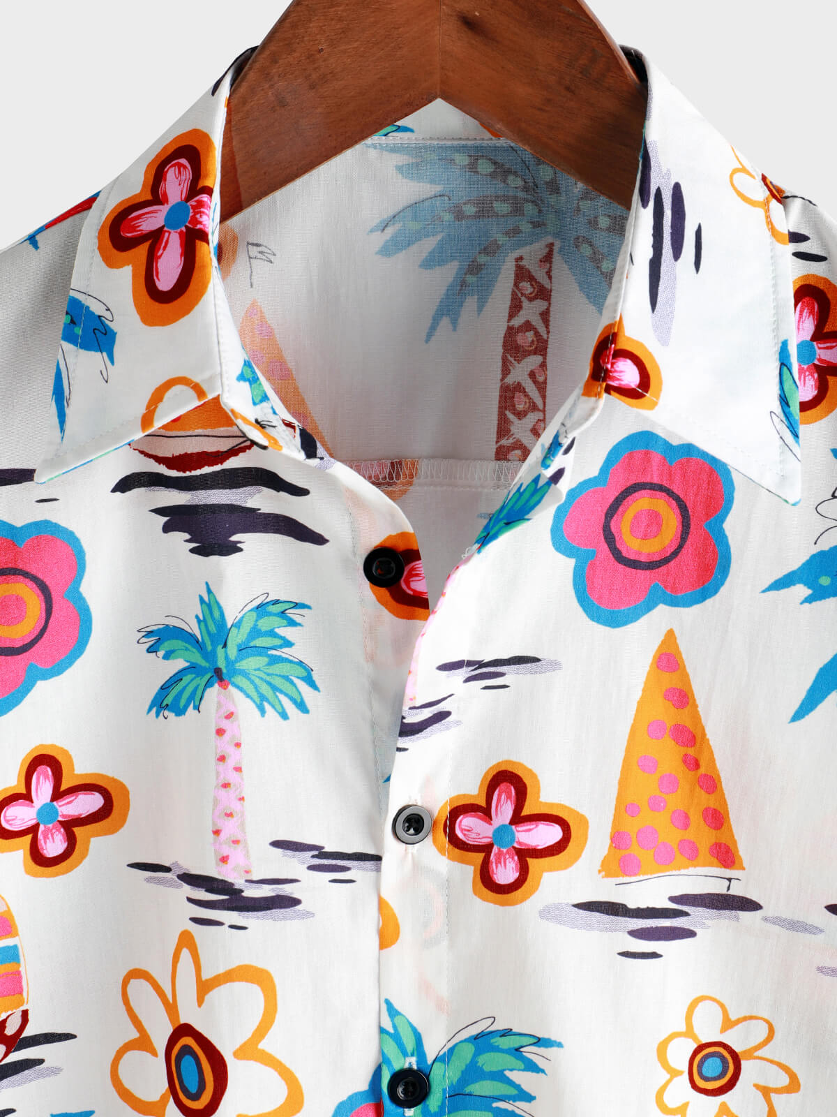 Camisa de algodón Tropical estampado Summer Hawaiian Button Up de manga corta para hombre