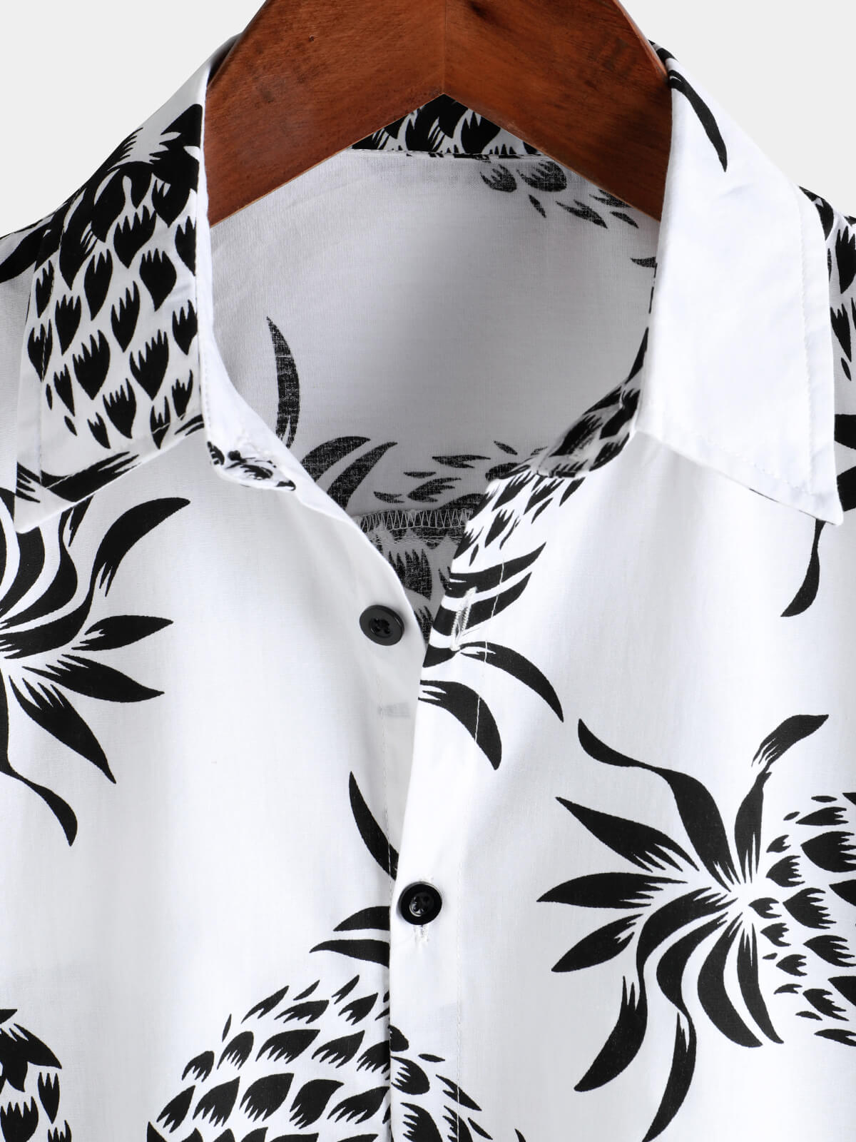 Camisa de algodón Pineapple estampado Summer Hawaiian Button Up de manga corta para hombre