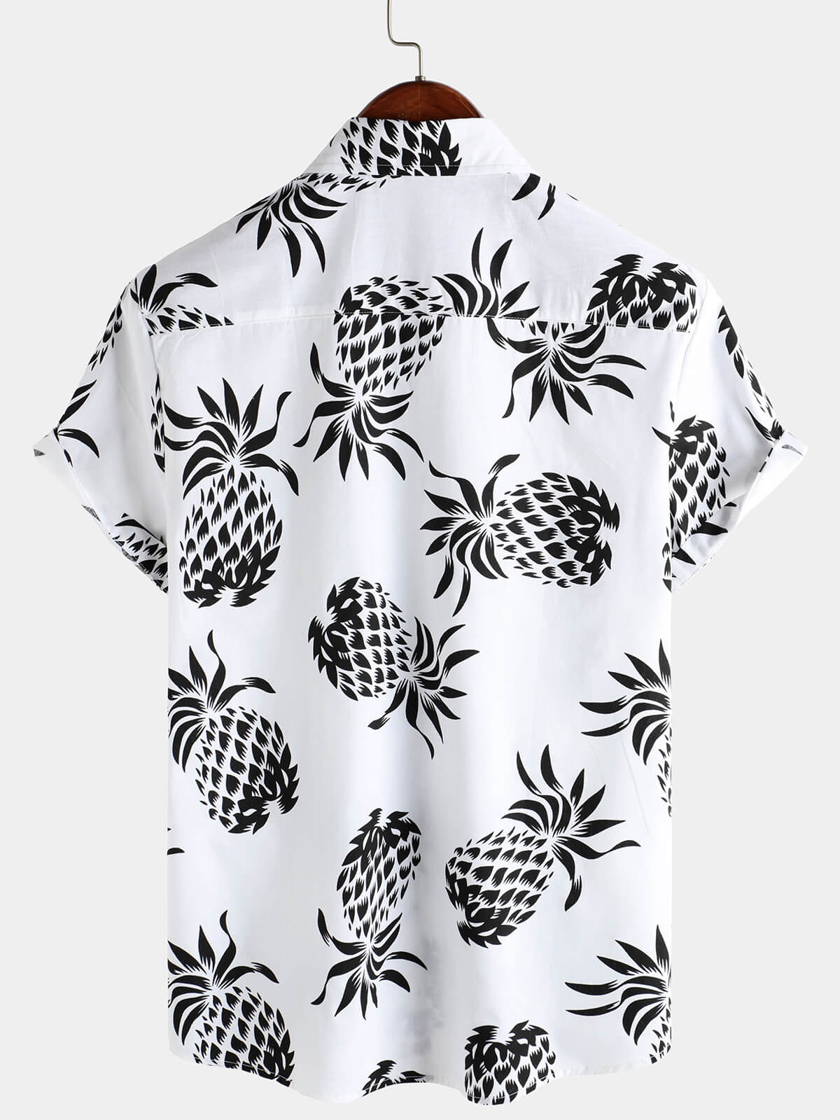 Camisa de algodón Pineapple estampado Summer Hawaiian Button Up de manga corta para hombre