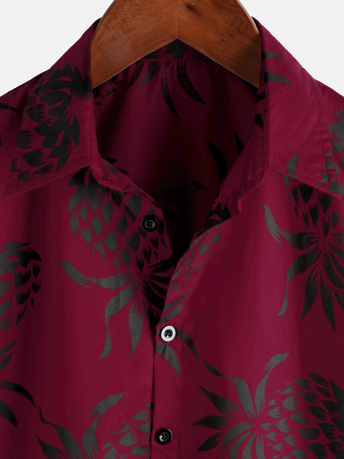 Camisa de algodón Pineapple estampado Red Summer Hawaiian Button Up de manga corta para hombre