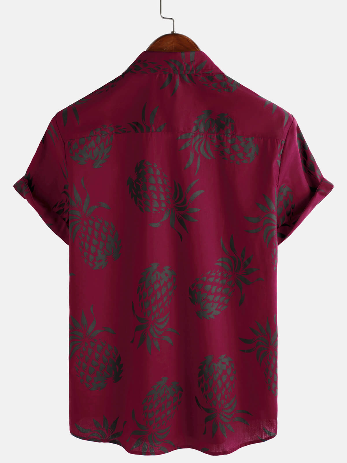 Camisa de algodón Pineapple estampado Red Summer Hawaiian Button Up de manga corta para hombre