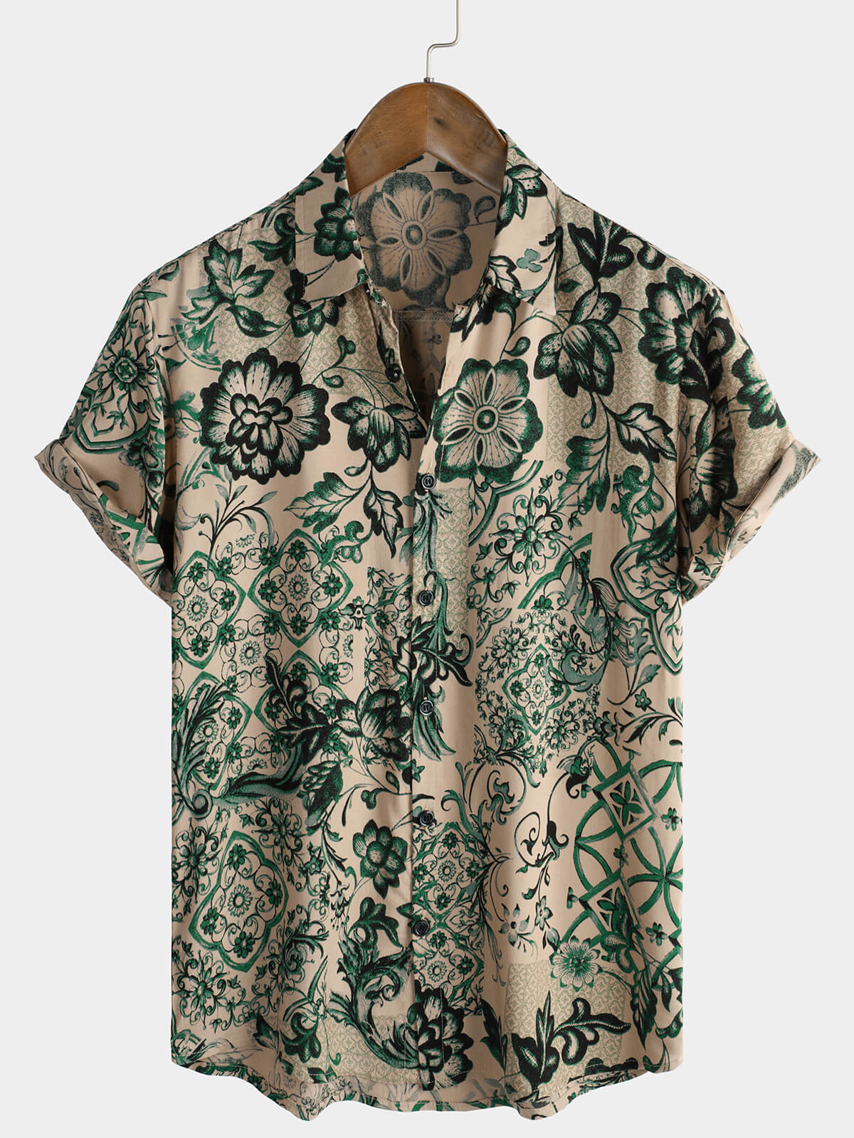 Camisa floral estampado vintage Holiday transpirable Hawaiian de manga corta para hombre