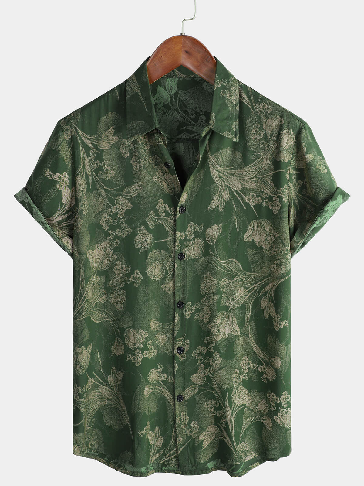 Camisa Green vintage Holiday transpirable Hawaiian de manga corta para hombre