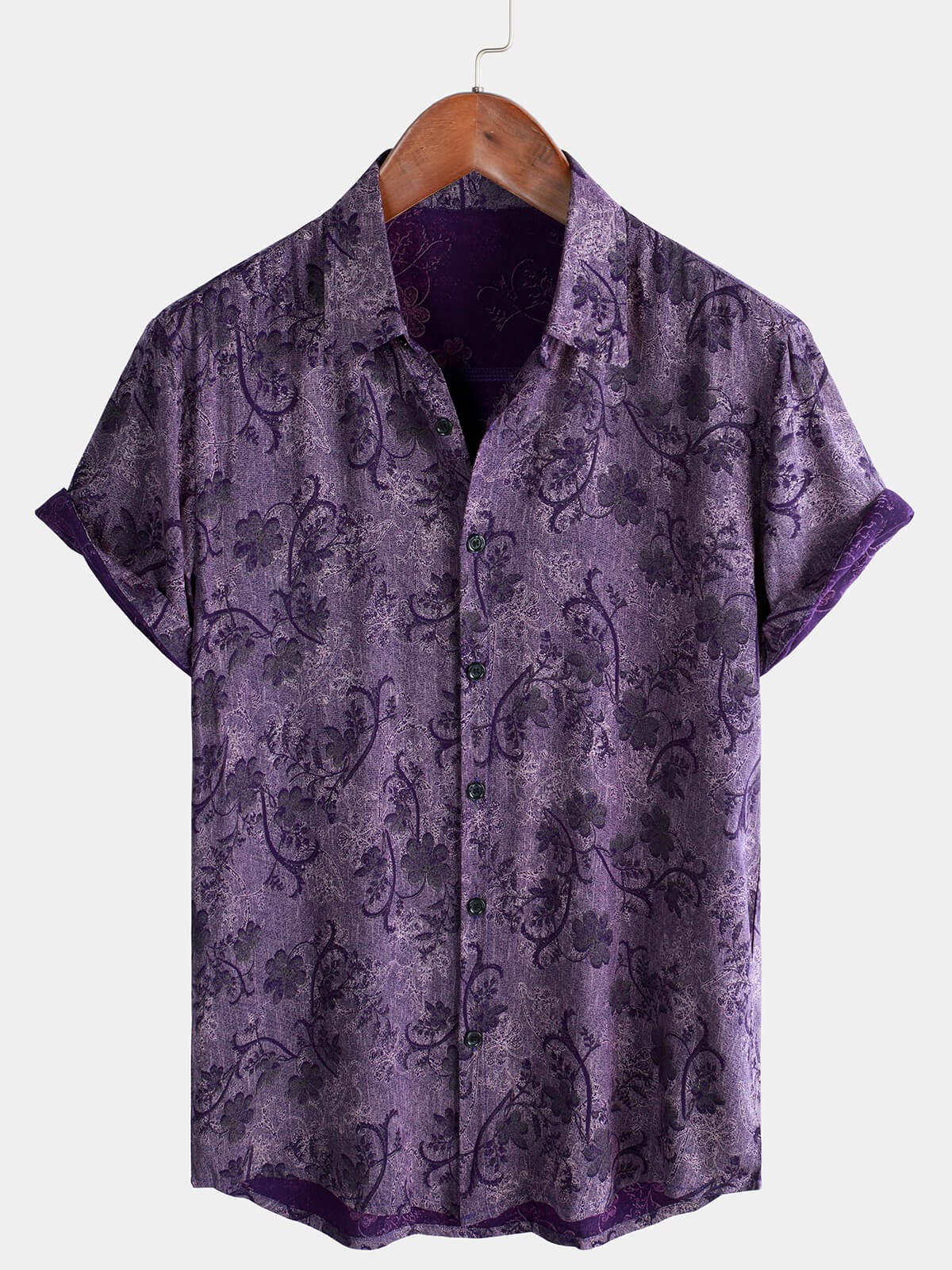 Camisa Purple vintage Holiday transpirable Hawaiian de manga corta para hombre