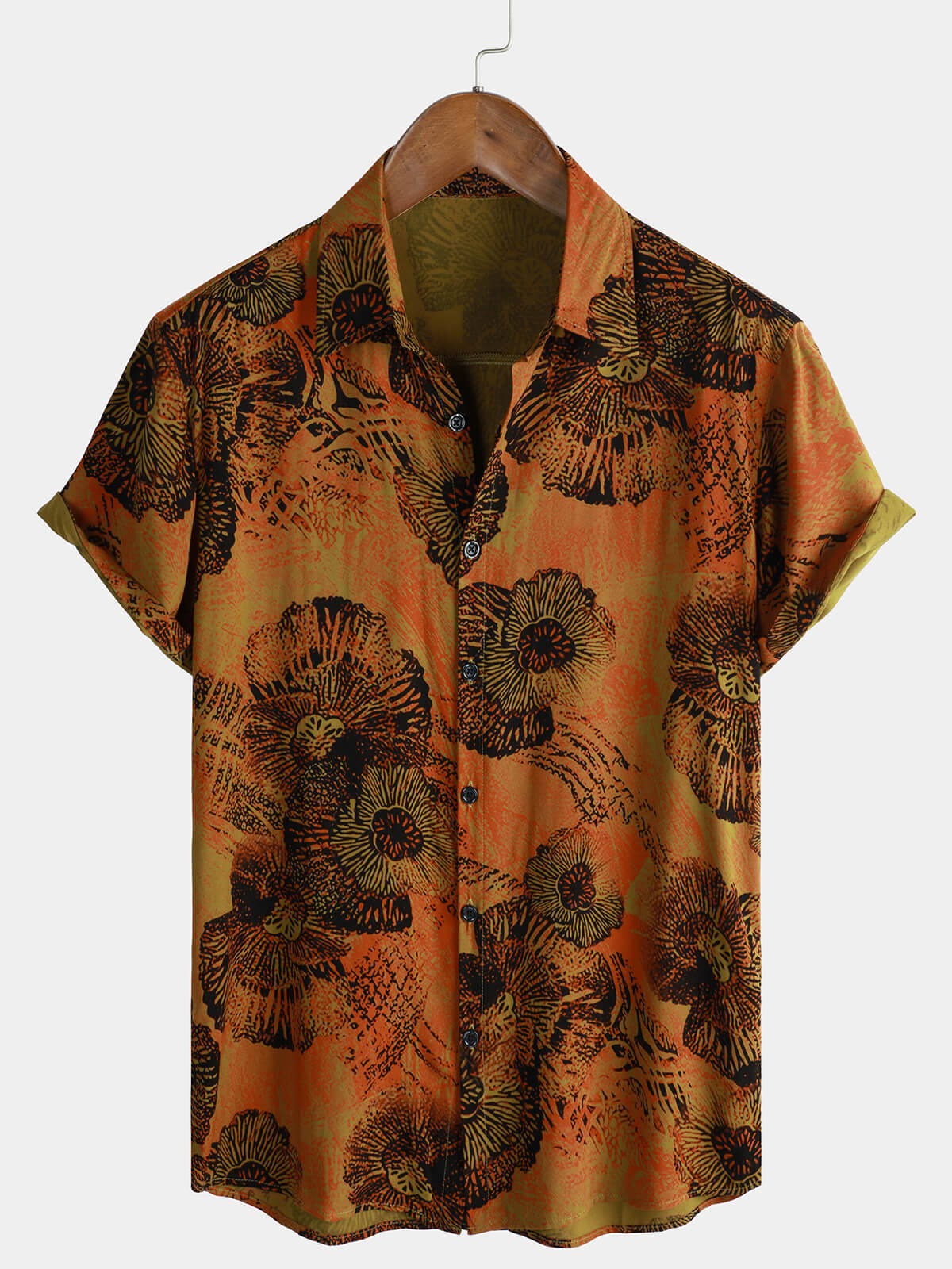 Camisa retro floral estampado Holiday transpirable Hawaiian de manga corta para hombre