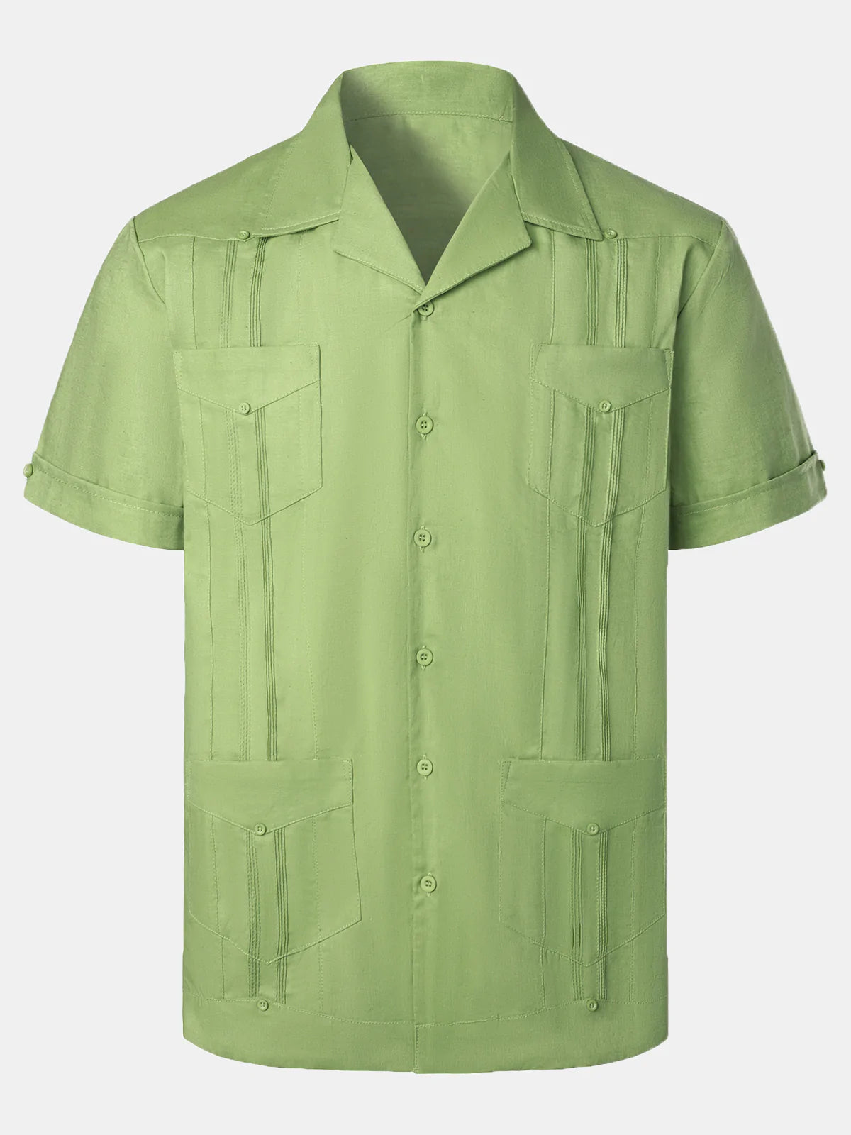 Camisa Pocket de lino Cuban Guayabera Summer Camp Button Up de manga corta casual para hombre