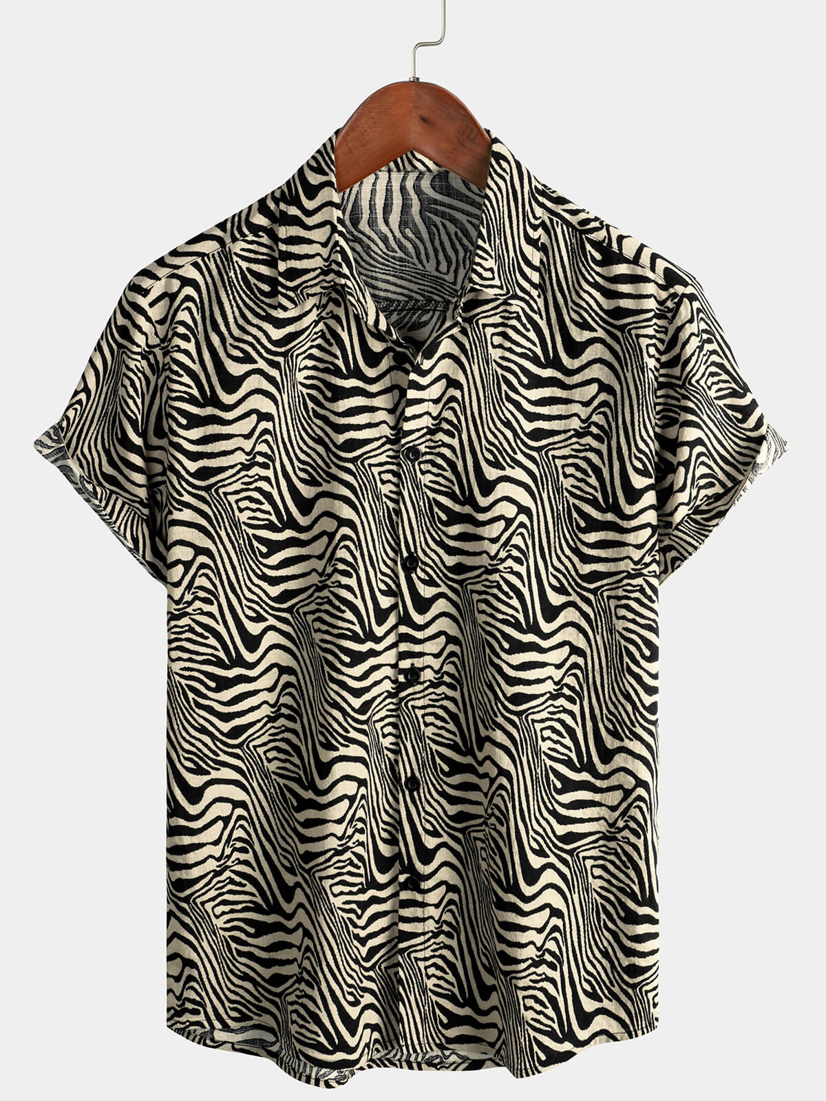 Camisa vintage Summer Tiger estampado Cool Vacation Beach de manga corta Button Up para hombre