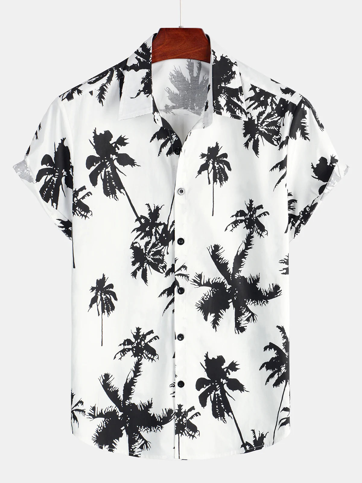 Camisa Tropical Palm Tree estampado de algodón White Hawaiian de manga corta Summer Beach Cruise Camp para hombre