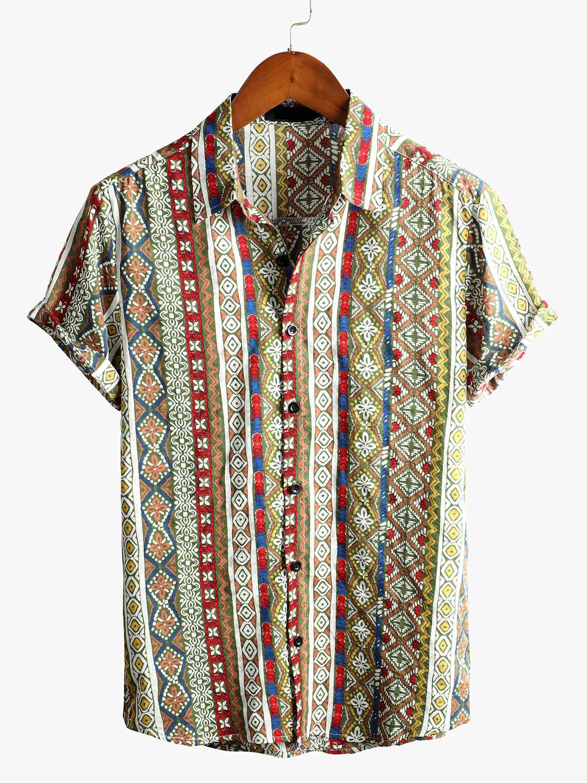 Camisa Boho de manga corta retro para hombre