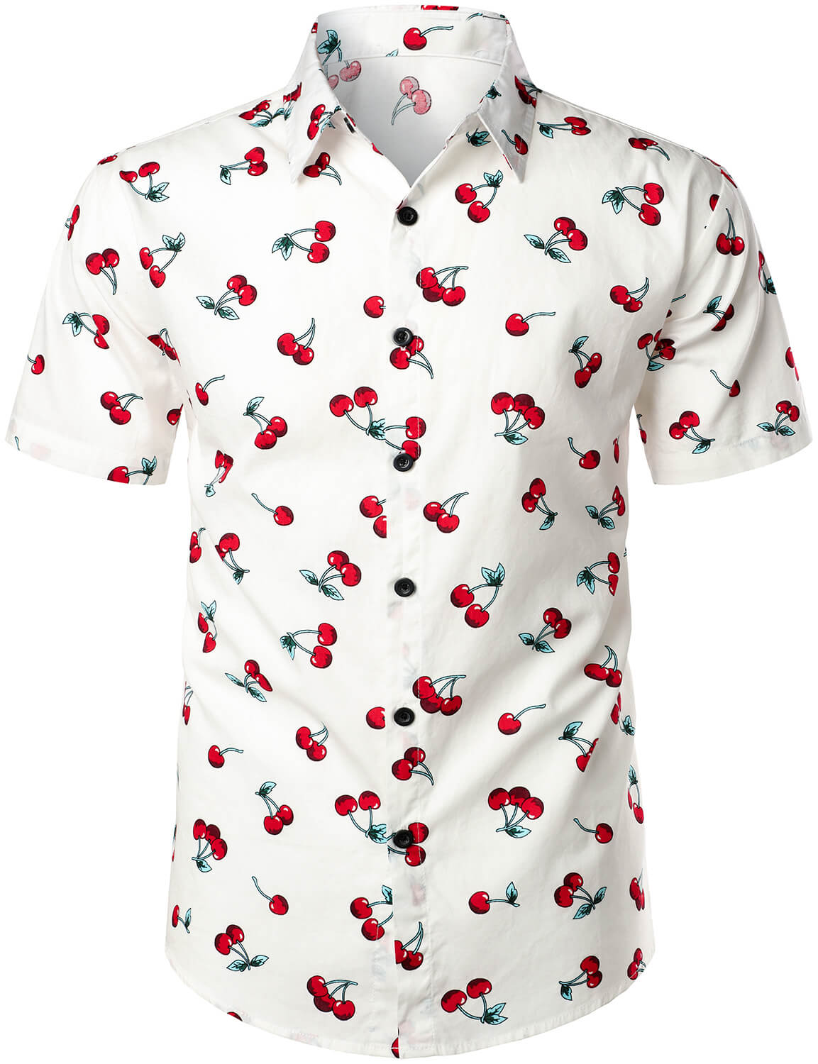 Camisa Cherry floral estampado Tropical Hawaii de algodón para hombre