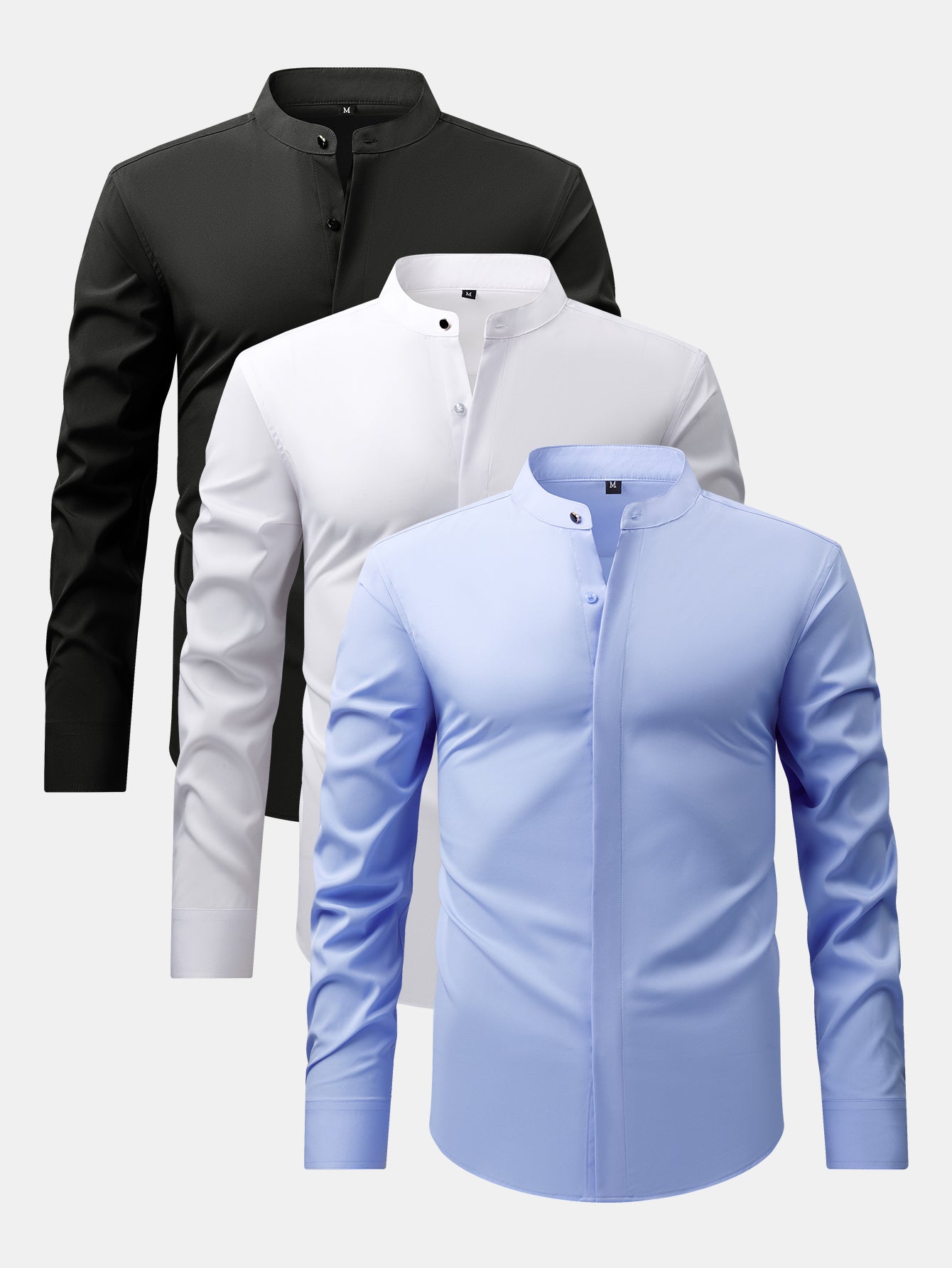 Camisa de vestir 3 Pieces Non-Iron Hidden Placket Stand Collar