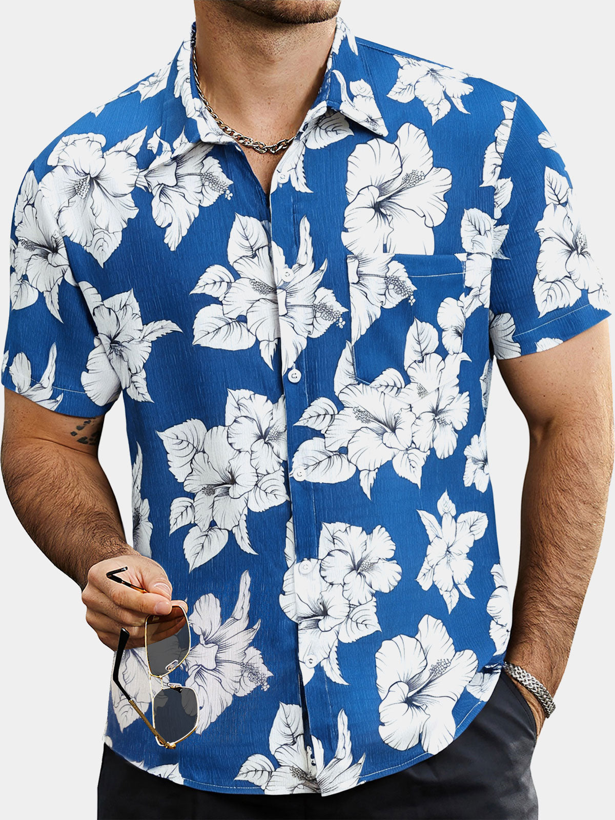 Camisa Tropical floral estampado Hawaiian de manga corta para hombre